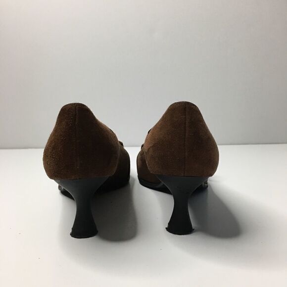 Stuart Weitzman Sz 6.5 brown 2 buckle kitten heel - Picture 5 of 8